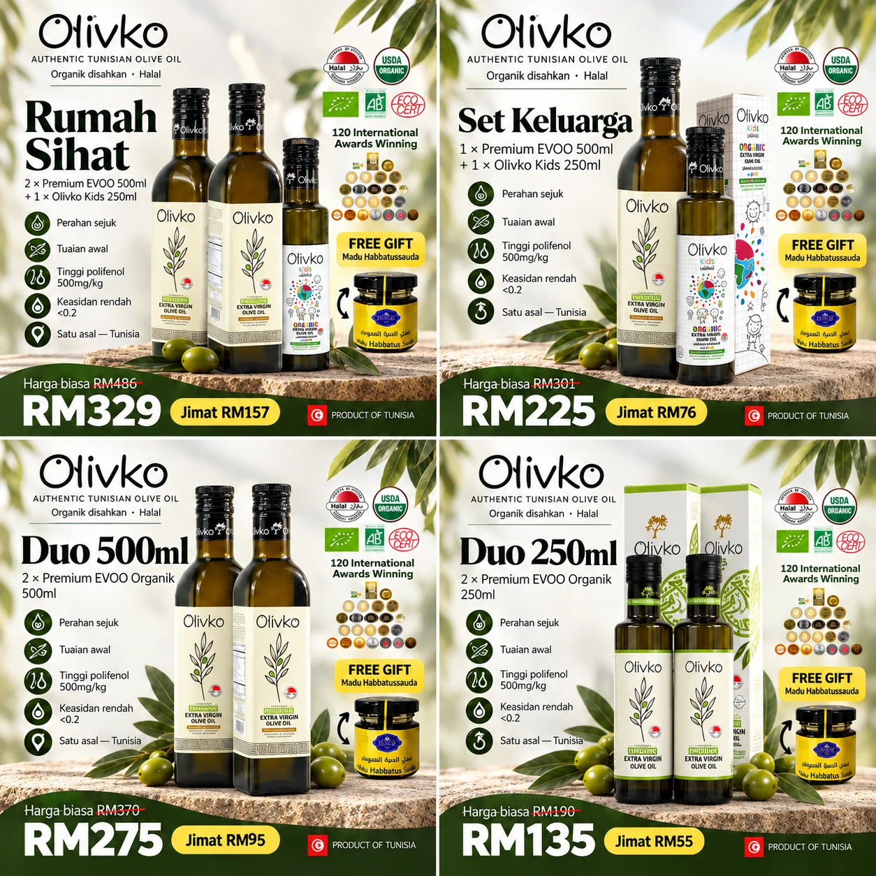 Set minyak zaitun extra virgin Olivko