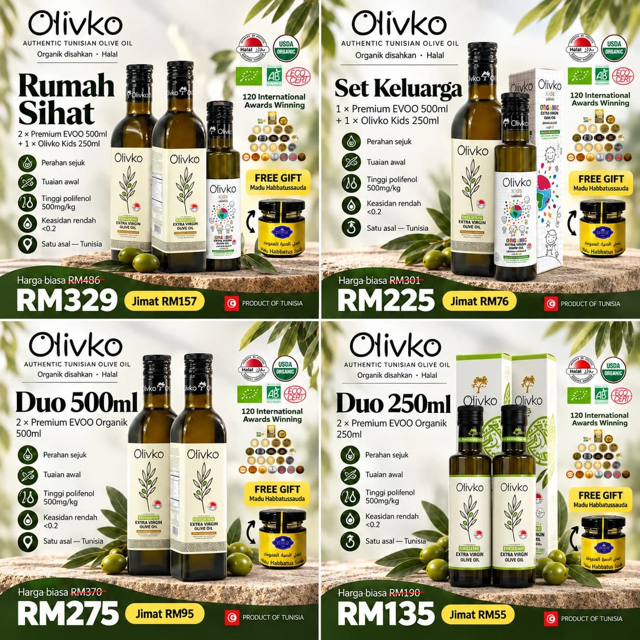 Set minyak zaitun extra virgin Olivko