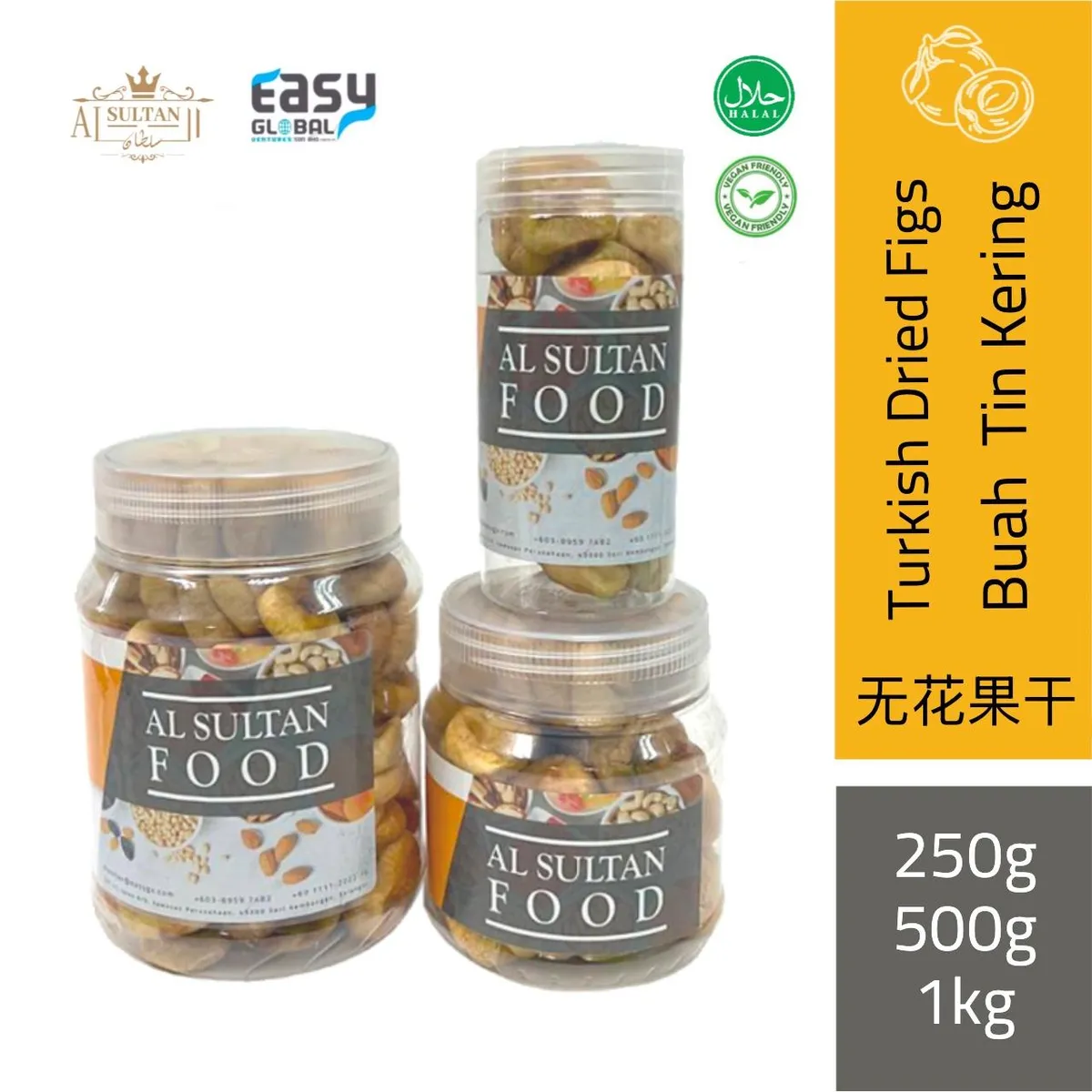 Balang buah tin kering Turki AlSultanFood dalam saiz 250g, 500g dan 1kg
