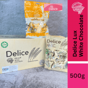 Delice LUX Snek Coklat Putih Oat Puff | White Chocolate Mini Bar Snacks 500g Oatmeal 60pcs+/-