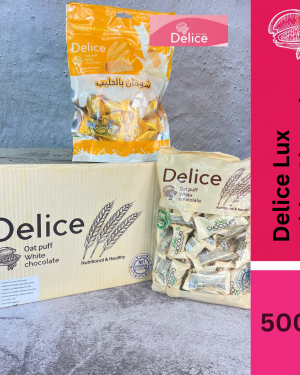 Delice LUX Snek Coklat Putih Oat Puff | White Chocolate Mini Bar Snacks 500g Oatmeal 60pcs+/-