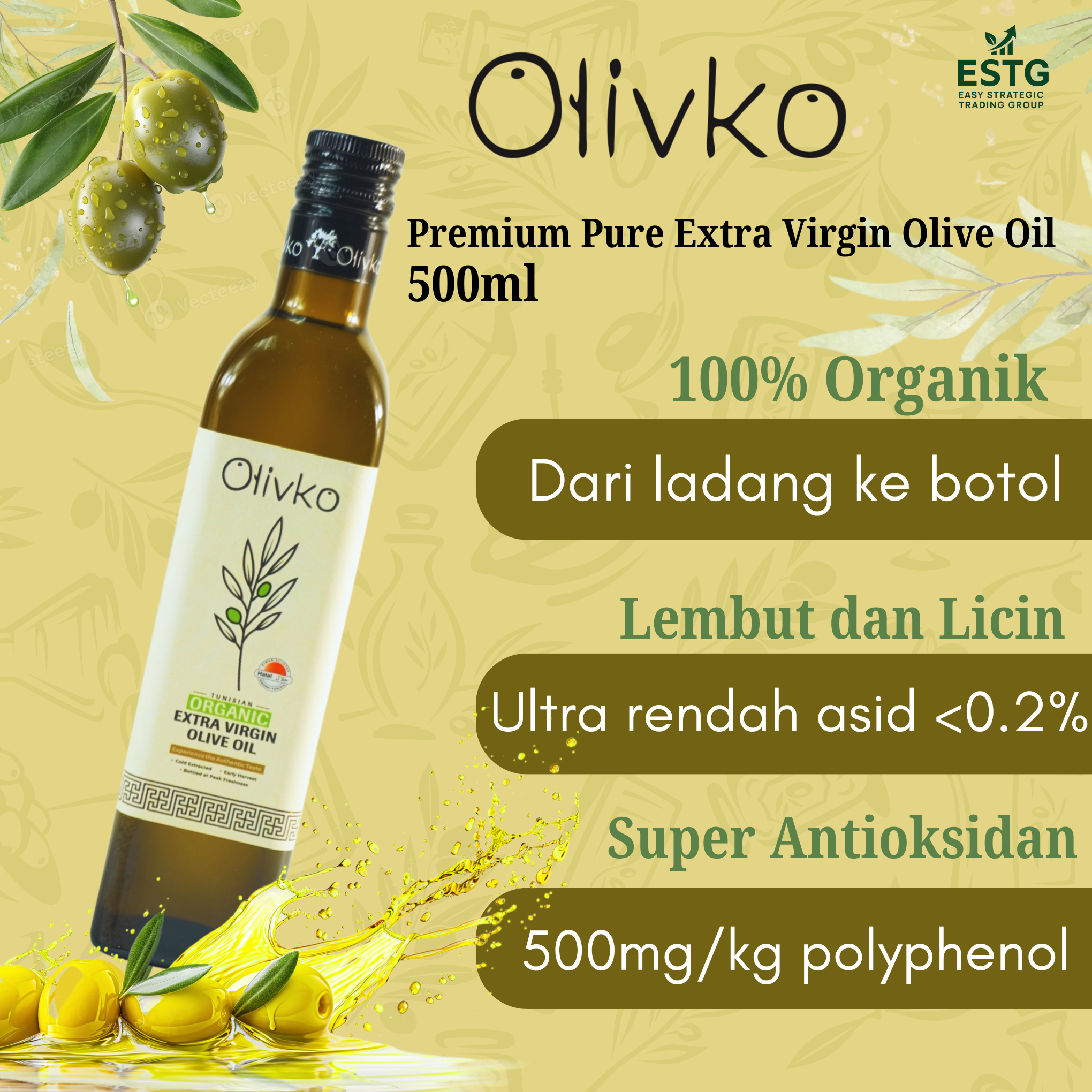 Olivko Organic Pure Extra Virgin Olive Oil 500ML