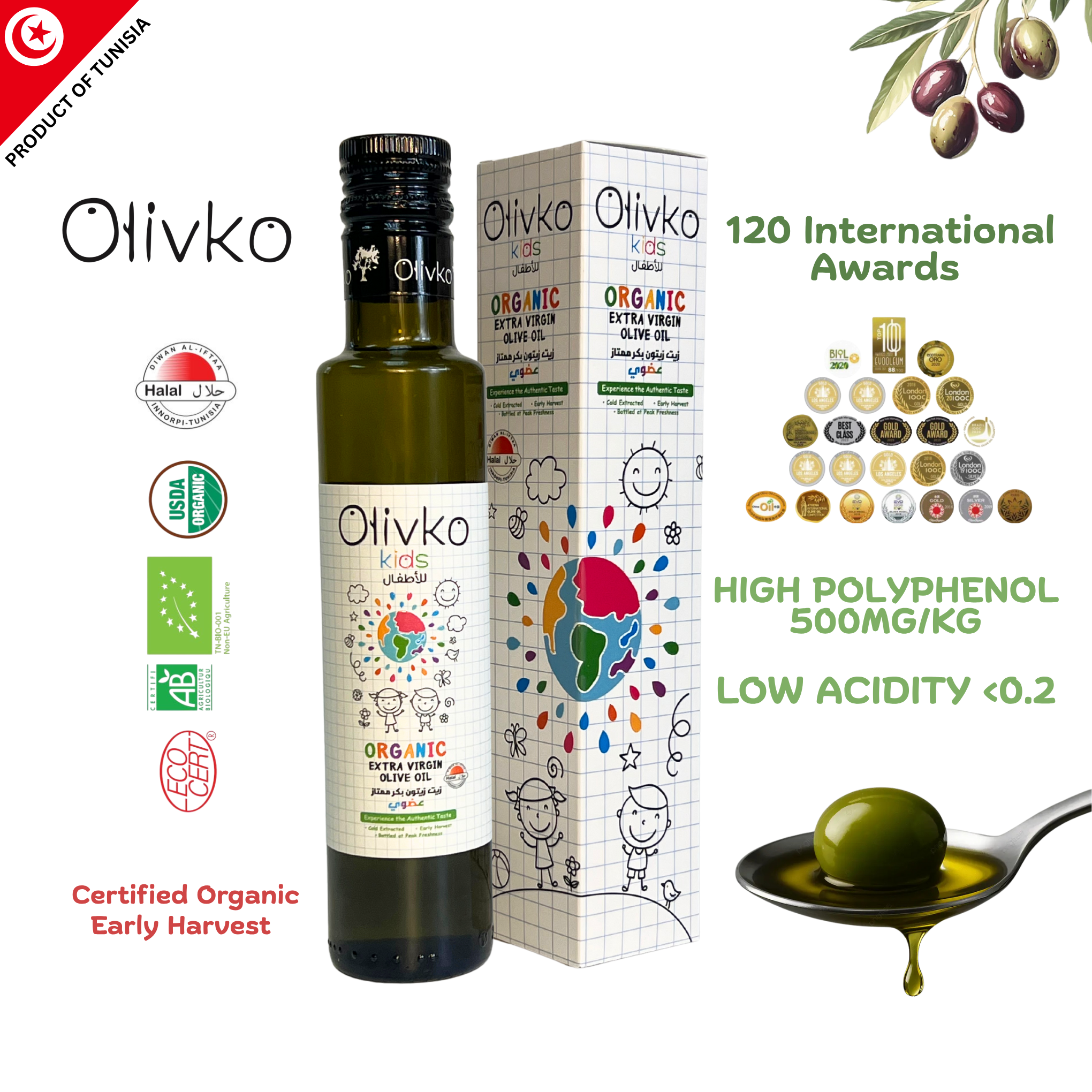 Olivko Kids Organic Extra Virgin Olive Oil 250ML